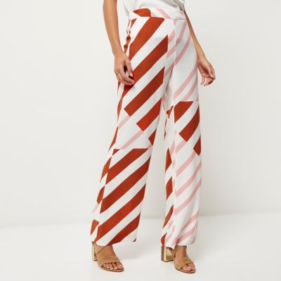 Red stripe high waisted wide trousers